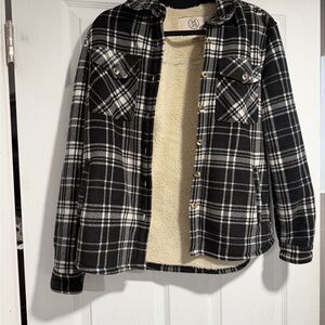 Black and White Plaid Jacket with Sherpa Lining